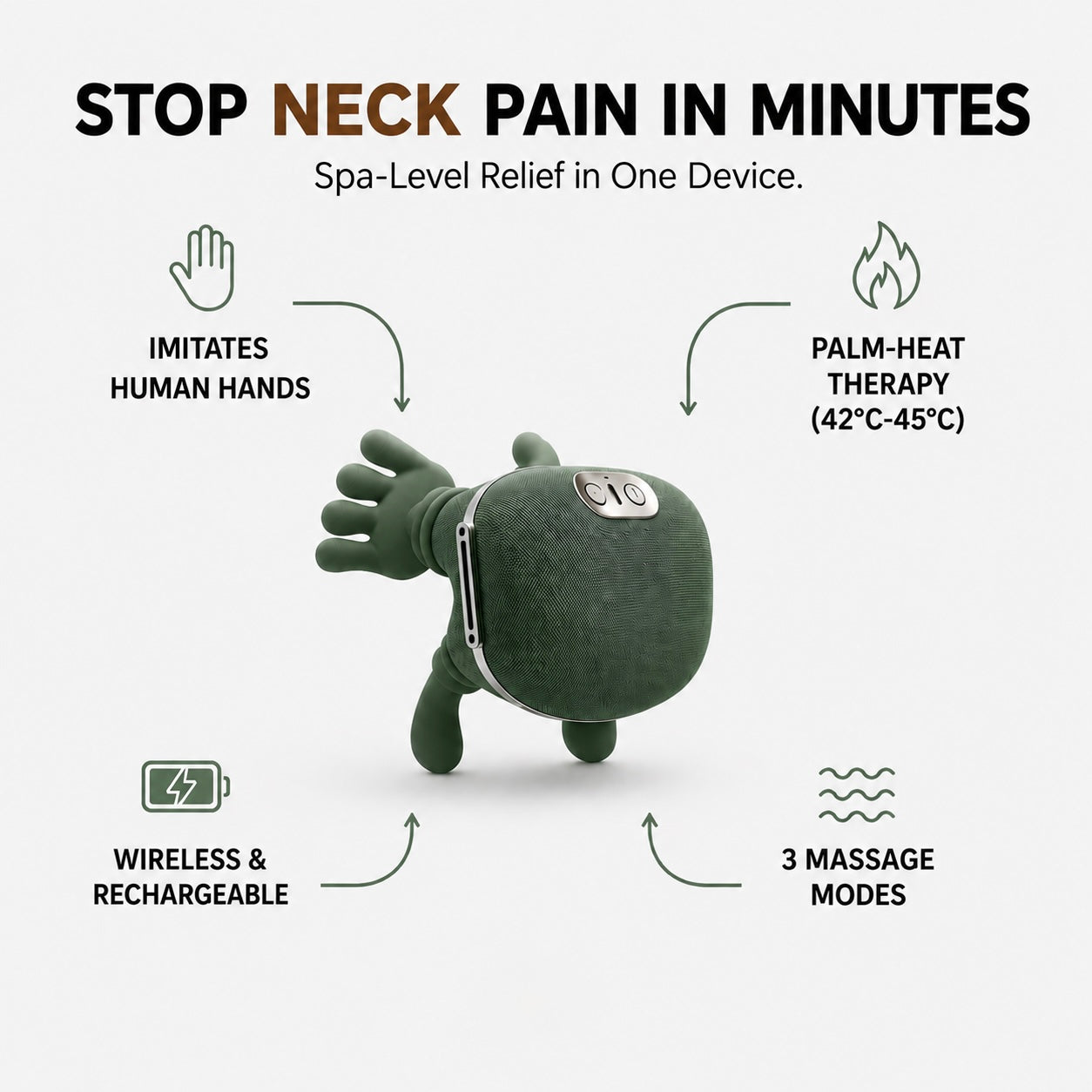BioniQ Heat Pro cordless neck and shoulder massager with heat — front view